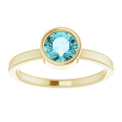 14K Yellow 6 mm Round Blue Zircon Ring