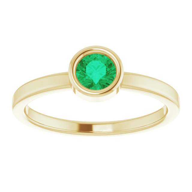 14K Yellow 4.5 mm Round Emerald Ring