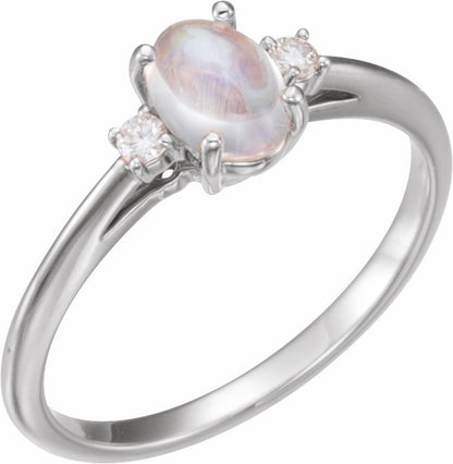 14K White Rainbow Moonstone & .06 CTW Diamond Ring