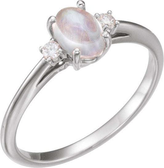 14K White Rainbow Moonstone & .06 CTW Diamond Ring