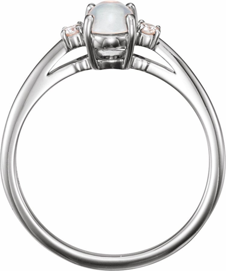 14K White Rainbow Moonstone & .06 CTW Diamond Ring
