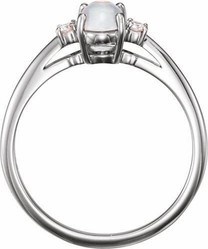 14K White Rainbow Moonstone & .06 CTW Diamond Ring
