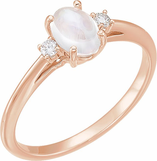 14K Rose Rainbow Moonstone & .06 CTW Diamond Ring