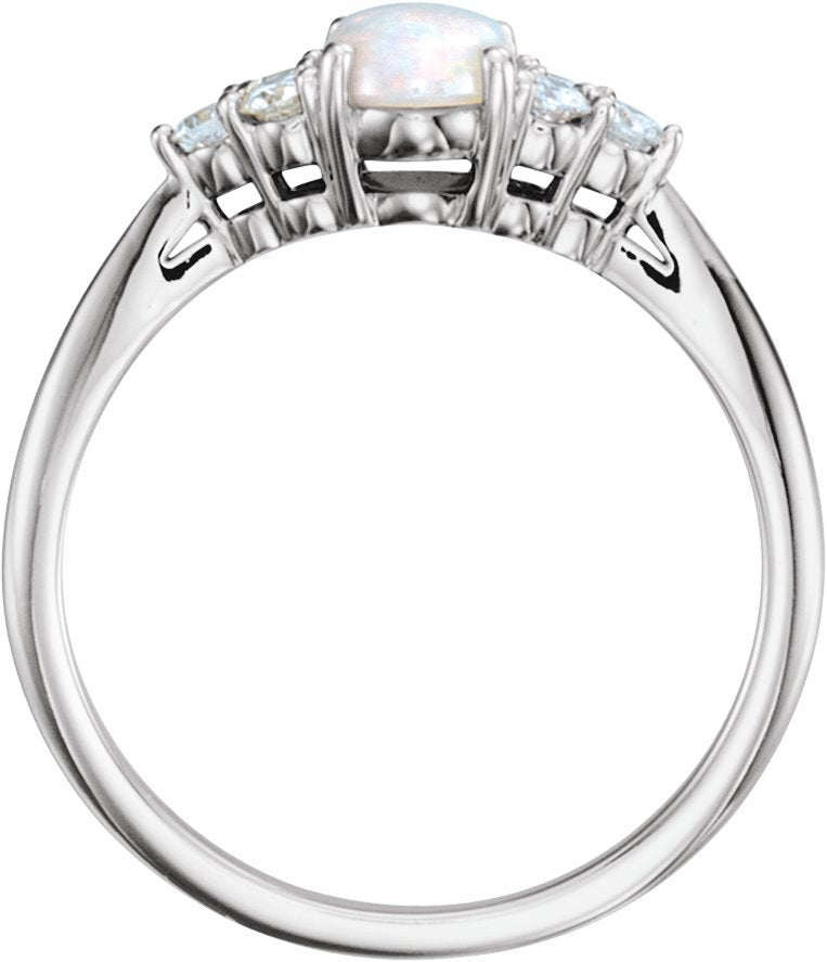 14K White Opal & 1/5 CTW Diamond Ring