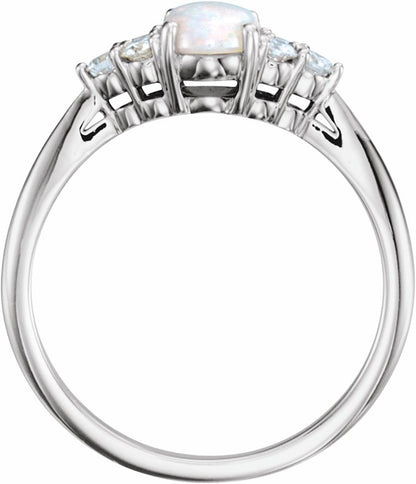14K White Opal & 1/5 CTW Diamond Ring