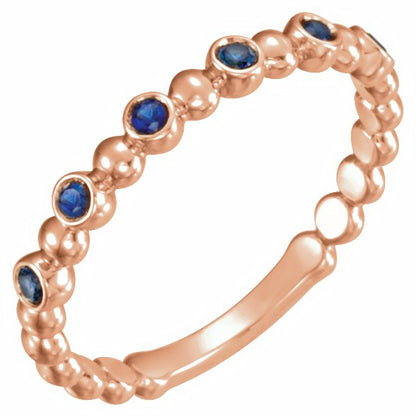 14K Rose Blue Sapphire Stackable Ring
