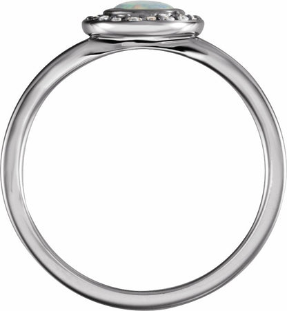 14K White Opal & .07 CTW Diamond Halo-Style Ring