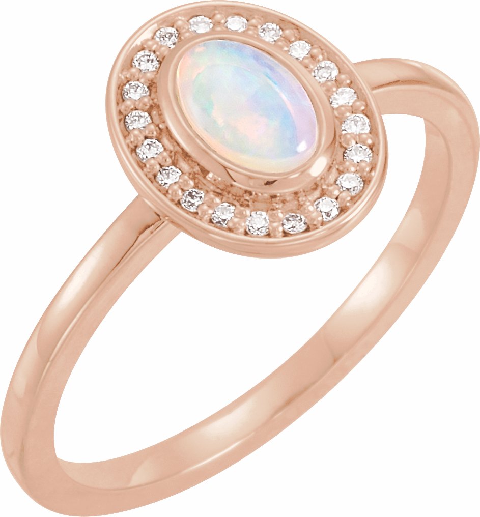 14K Rose Opal & .08 CTW Diamond Halo-Style Ring
