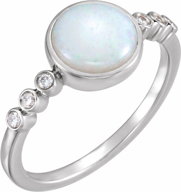 14K White Opal & 1/10 CTW Diamond Ring