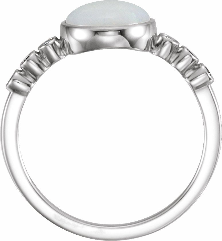 14K White Opal & 1/10 CTW Diamond Ring