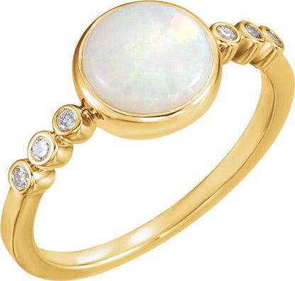 14K Yellow Opal & 1/10 CTW Diamond Ring