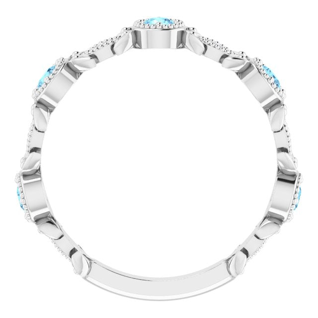 14K White Aquamarine & .03 CTW Diamond Leaf Ring