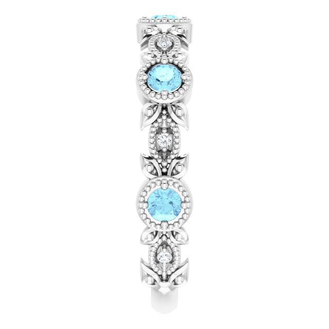 14K White Aquamarine & .03 CTW Diamond Leaf Ring