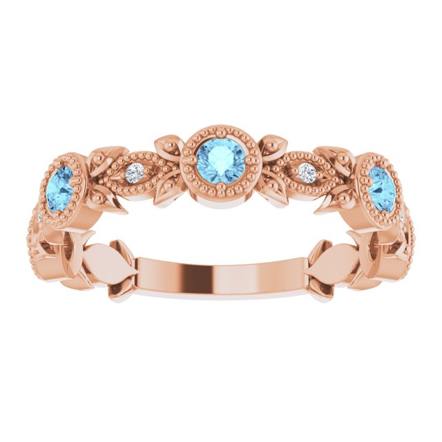 14K Rose Aquamarine & .03 CTW Diamond Leaf Ring