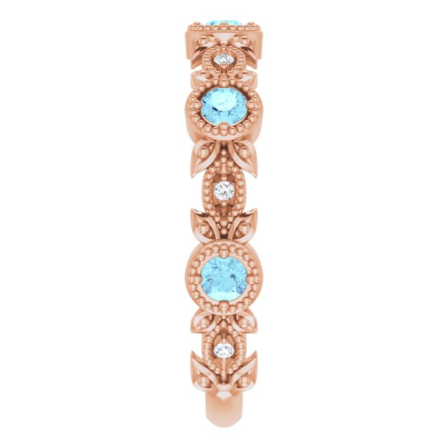 14K Rose Aquamarine & .03 CTW Diamond Leaf Ring