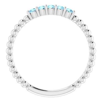 14K White Aquamarine Stackable Ring