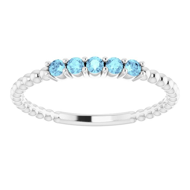 14K White Aquamarine Stackable Ring