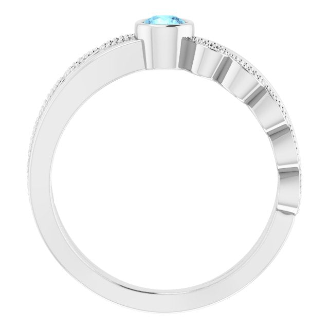 14K White Aquamarine & .05 CTW Diamond Ring