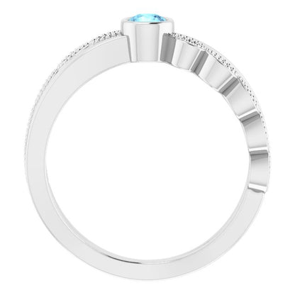 14K White Aquamarine & .05 CTW Diamond Ring