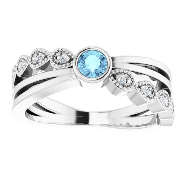 14K White Aquamarine & .05 CTW Diamond Ring