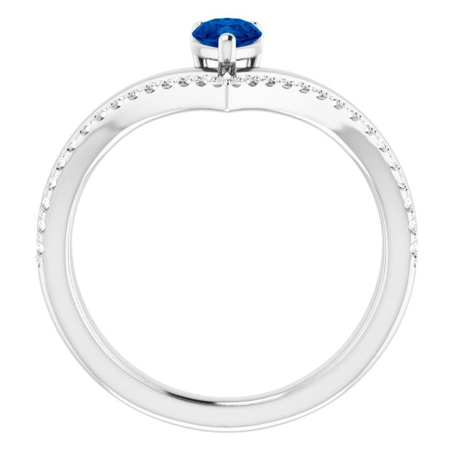 14K White Blue Sapphire & 1/6 CTW Diamond Ring