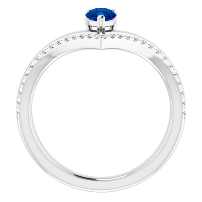 14K White Blue Sapphire & 1/6 CTW Diamond Ring