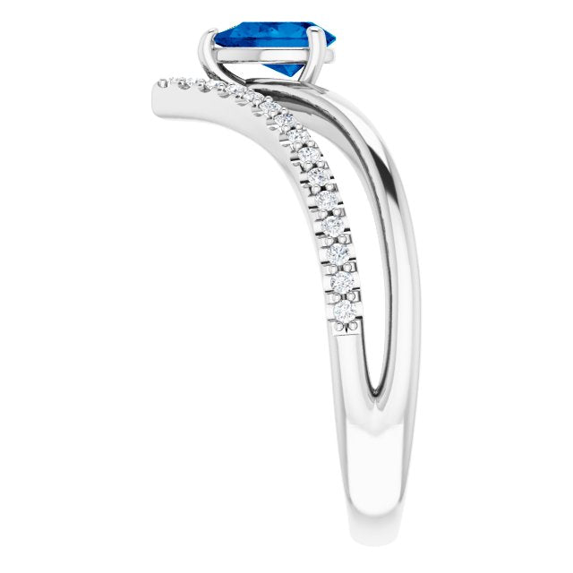 14K White Blue Sapphire & 1/6 CTW Diamond Ring
