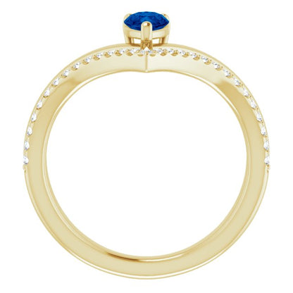 14K Yellow Blue Sapphire & 1/6 CTW Diamond Ring