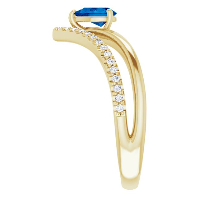 14K Yellow Blue Sapphire & 1/6 CTW Diamond Ring