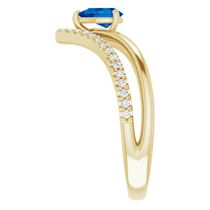 14K Yellow Blue Sapphire & 1/6 CTW Diamond Ring