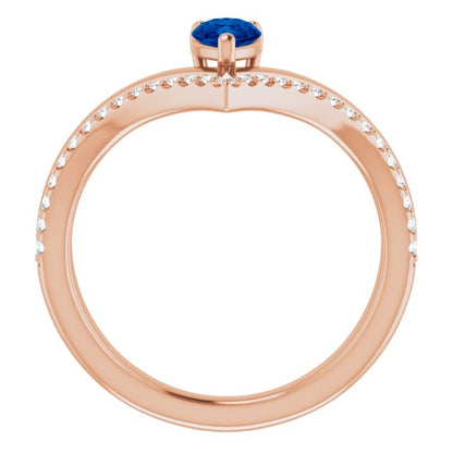 14K Rose Blue Sapphire & 1/6 CTW Diamond Ring