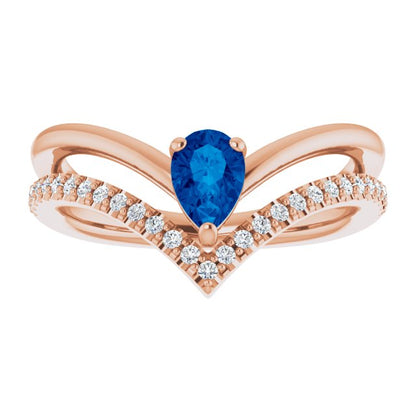 14K Rose Blue Sapphire & 1/6 CTW Diamond Ring