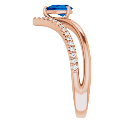 14K Rose Blue Sapphire & 1/6 CTW Diamond Ring