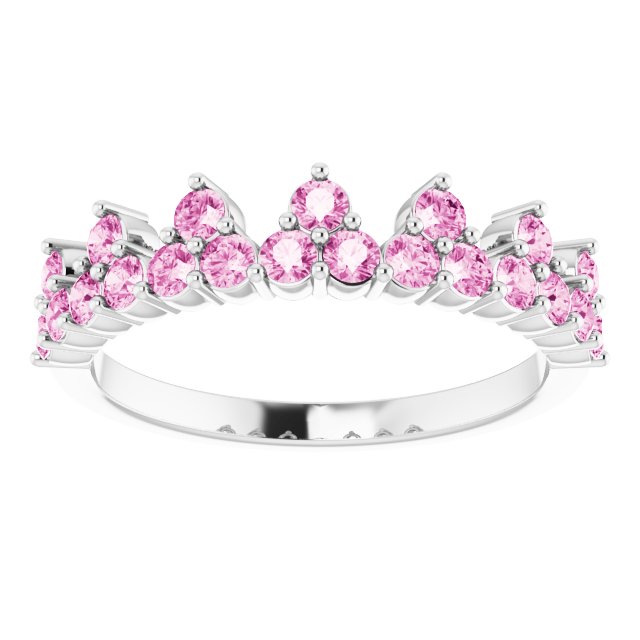 14K White Pink Sapphire Crown Ring