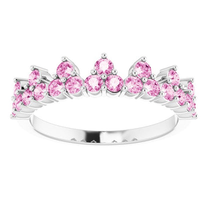 14K White Pink Sapphire Crown Ring