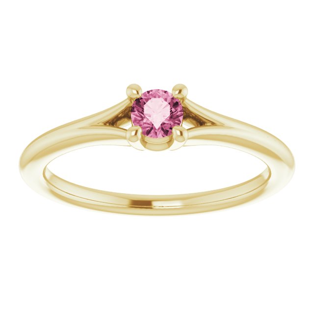 14K Yellow Pink Tourmaline Youth Solitaire Ring