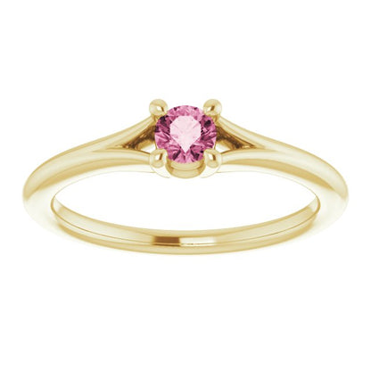 14K Yellow Pink Tourmaline Youth Solitaire Ring
