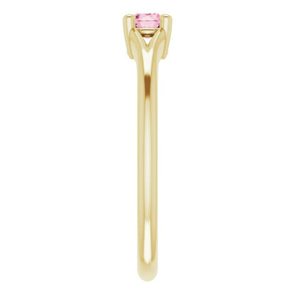 14K Yellow Pink Tourmaline Youth Solitaire Ring