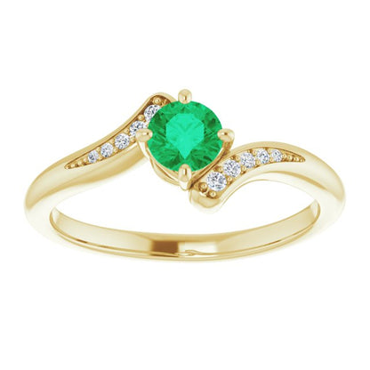 14K Yellow Emerald & .04 CTW Diamond Ring