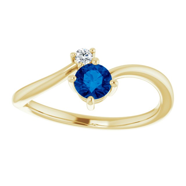 14K Yellow Blue Sapphire & .025 CTW Diamond Ring
