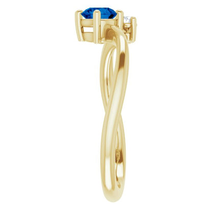 14K Yellow Blue Sapphire & .025 CTW Diamond Ring