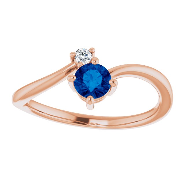 14K Rose Blue Sapphire & .025 CTW Diamond Ring