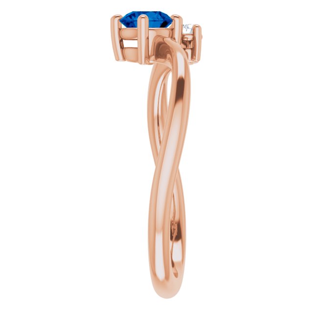 14K Rose Blue Sapphire & .025 CTW Diamond Ring