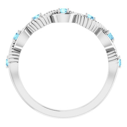 14K White Aquamarine Stackable Ring