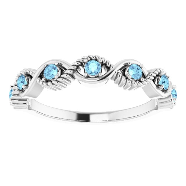14K White Aquamarine Stackable Ring
