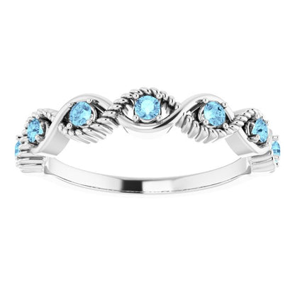 14K White Aquamarine Stackable Ring
