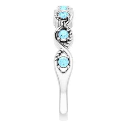 14K White Aquamarine Stackable Ring