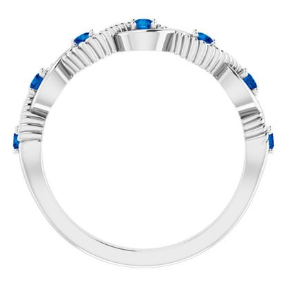 14K White Blue Sapphire Stackable Ring