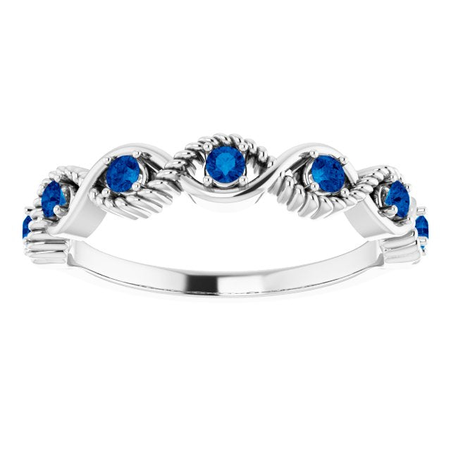 14K White Blue Sapphire Stackable Ring