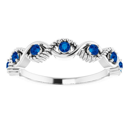 14K White Blue Sapphire Stackable Ring